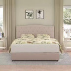 Cadre de lit VECELO Queen/Full avec tiroirs de rangement et ports de charge, cadre de lit plateforme rembourré avec tête de lit réglable, beige