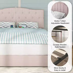 Cadre de lit VECELO Queen/Full avec tiroirs de rangement et ports de charge, cadre de lit plateforme rembourré avec tête de lit réglable, beige