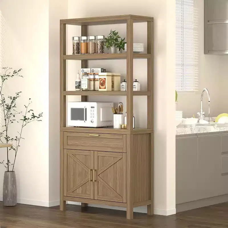 Garvee 71Tall Bookshelf Storage with Cabinet and Drawer, 5-Tier Farmhouse Book Shelf with Storage Cabinet,for Bedroom,Living Room