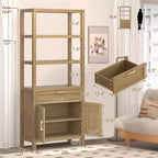 Garvee Étagère de Rangement Haute 71 cm avec Armoire et Tiroir, Bibliothèque de Ferme à 5 Niveaux avec Armoire de Rangement, pour Chambre à Coucher, Salon