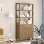 Garvee Étagère de Rangement Haute 71 cm avec Armoire et Tiroir, Bibliothèque de Ferme à 5 Niveaux avec Armoire de Rangement, pour Chambre à Coucher, Salon