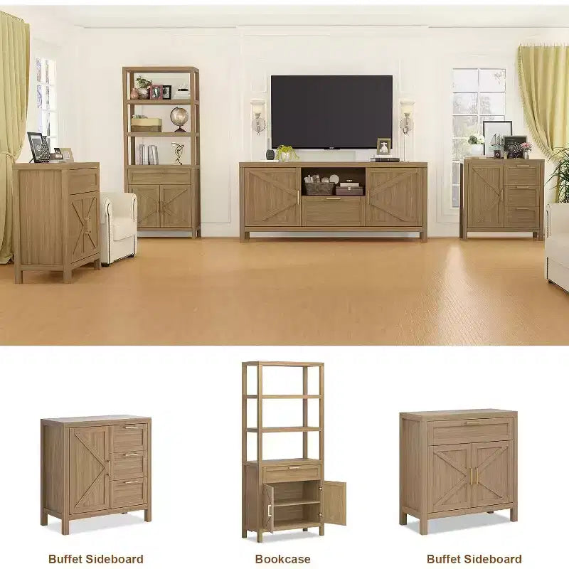 Garvee Étagère de Rangement Haute 71 cm avec Armoire et Tiroir, Bibliothèque de Ferme à 5 Niveaux avec Armoire de Rangement, pour Chambre à Coucher, Salon