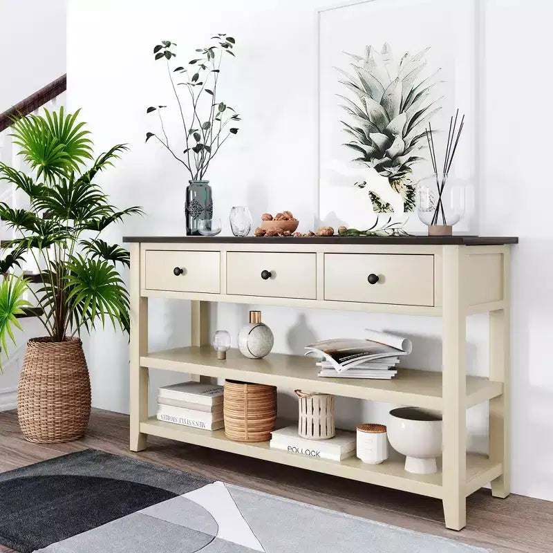 Console Whisen Modern Design avec 3 tiroirs et 2 étagères ouvertes