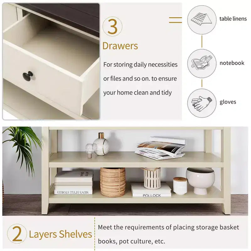 Console Whisen Modern Design avec 3 tiroirs et 2 étagères ouvertes