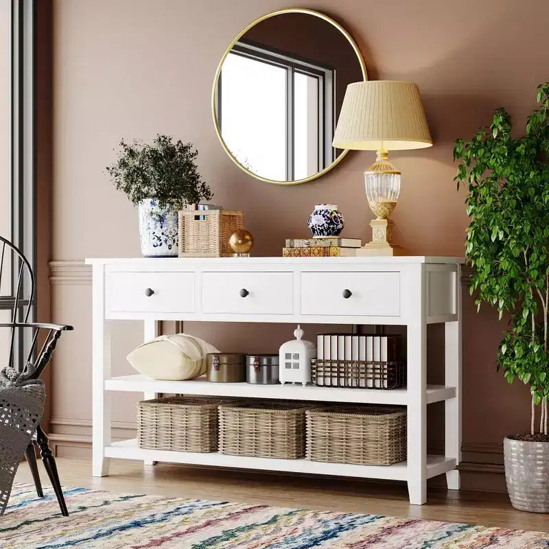 Console Whisen Modern Design avec 3 tiroirs et 2 étagères ouvertes