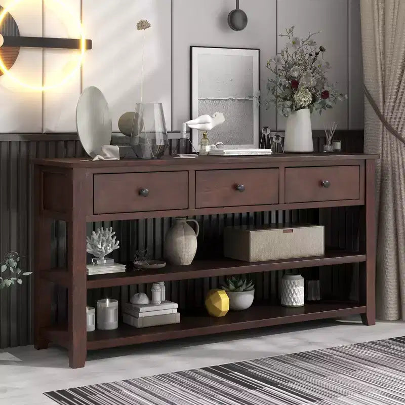 Console Whisen Modern Design avec 3 tiroirs et 2 étagères ouvertes