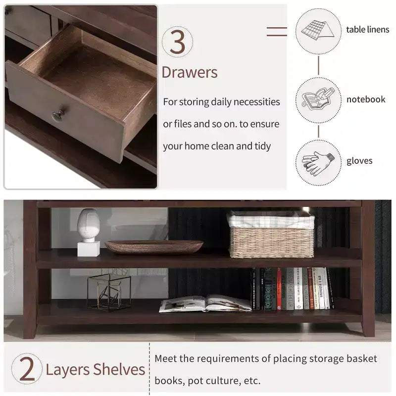 Console Whisen Modern Design avec 3 tiroirs et 2 étagères ouvertes
