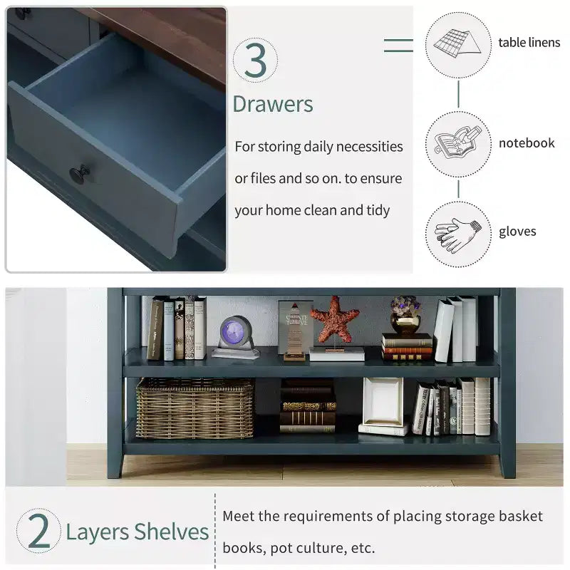 Console Whisen Modern Design avec 3 tiroirs et 2 étagères ouvertes