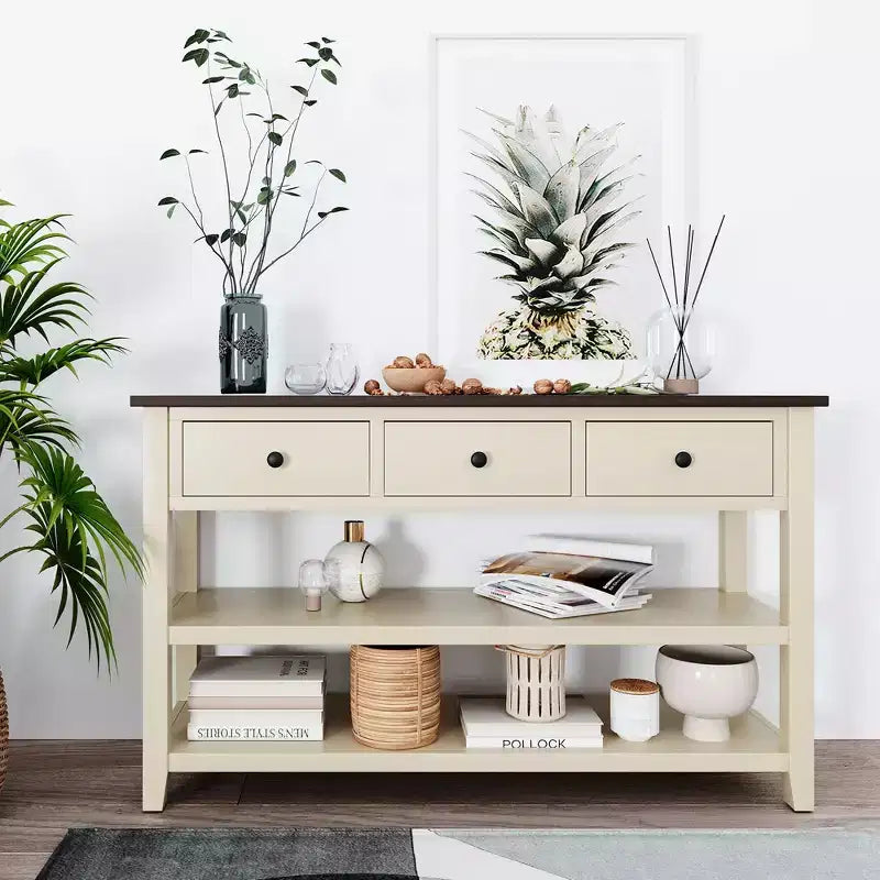 Console Whisen Modern Design avec 3 tiroirs et 2 étagères ouvertes
