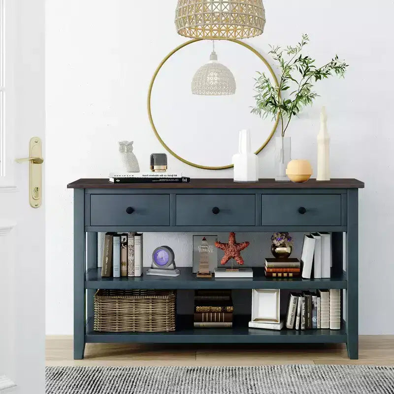 Console Whisen Modern Design avec 3 tiroirs et 2 étagères ouvertes