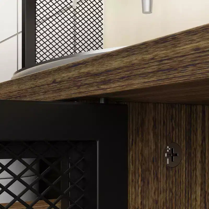 Buffet de cuisine multifonctionnel Famapy Marron effet bois avec étagère suspendue et étagère de présentation