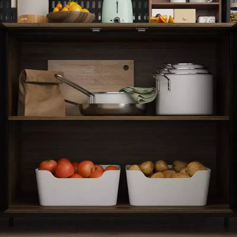 Buffet de cuisine multifonctionnel Famapy Marron effet bois avec étagère suspendue et étagère de présentation