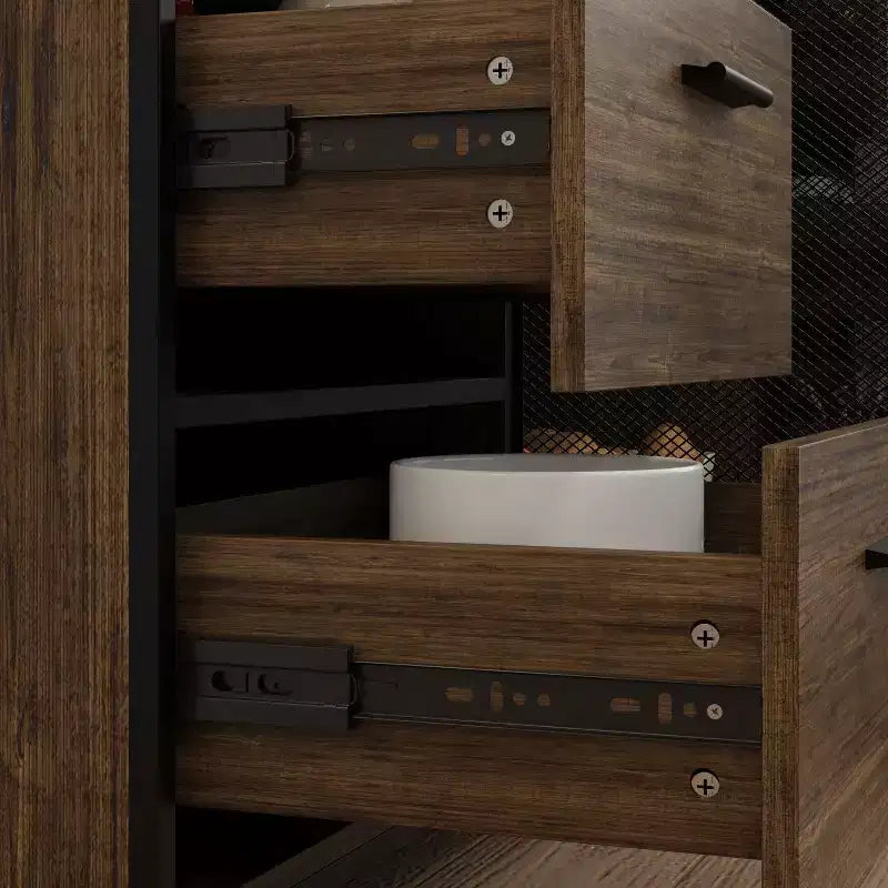Buffet de cuisine multifonctionnel Famapy Marron effet bois avec étagère suspendue et étagère de présentation