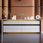 Famapy White Six Drawer Dressers Storage Cabinet Golden Inlaid Contemporary Style