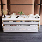 Commode Blanche à Six Tiroirs Famapy Style Contemporain avec Incrustations Dorées