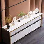 Commode Blanche à Six Tiroirs Famapy Style Contemporain avec Incrustations Dorées