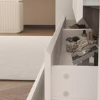 Commode Blanche à Six Tiroirs Famapy Style Contemporain avec Incrustations Dorées