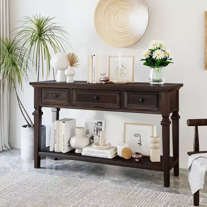 Console Whisen de style rétro classique avec 3 tiroirs supérieurs et étagère ouverte