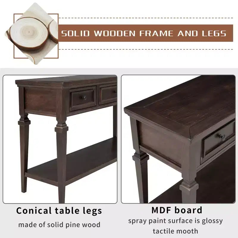 Console Whisen de style rétro classique avec 3 tiroirs supérieurs et étagère ouverte