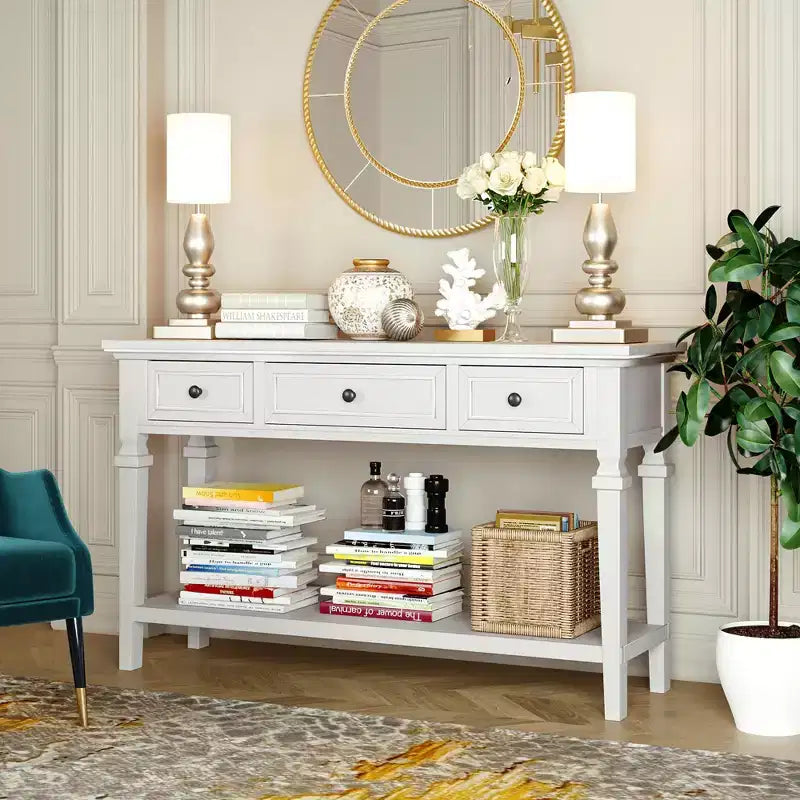 Console Whisen de style rétro classique avec 3 tiroirs supérieurs et étagère ouverte