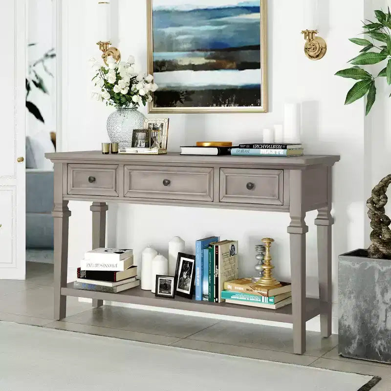 Console Whisen de style rétro classique avec 3 tiroirs supérieurs et étagère ouverte