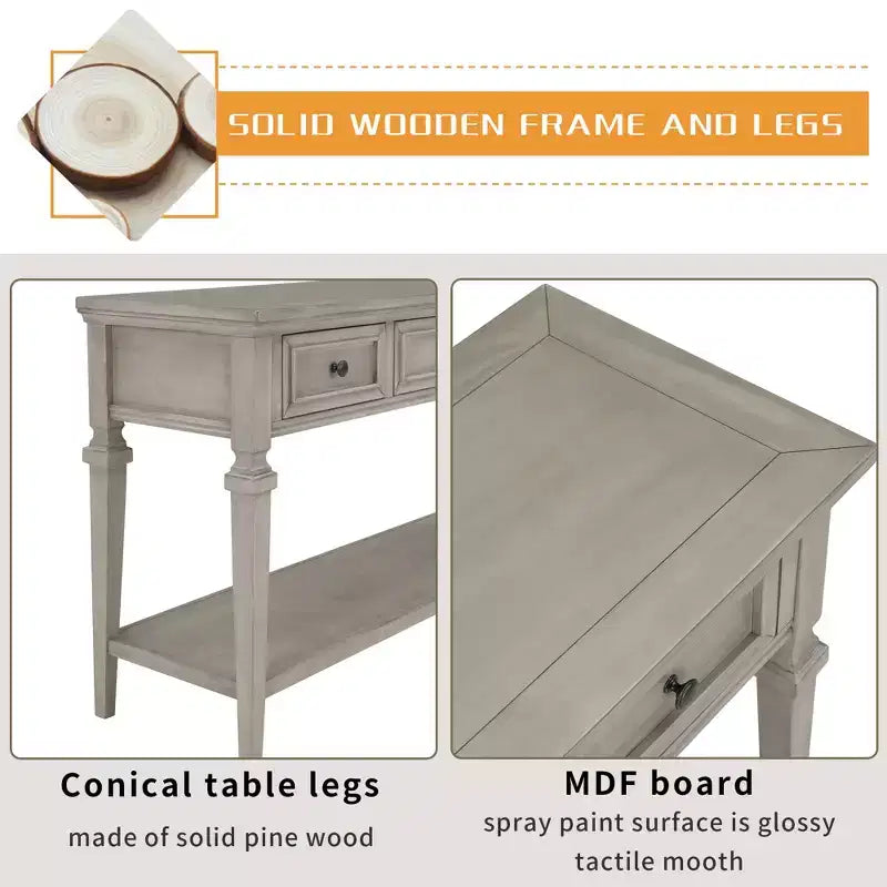 Console Whisen de style rétro classique avec 3 tiroirs supérieurs et étagère ouverte