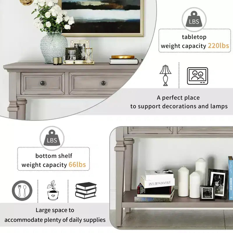 Console Whisen de style rétro classique avec 3 tiroirs supérieurs et étagère ouverte