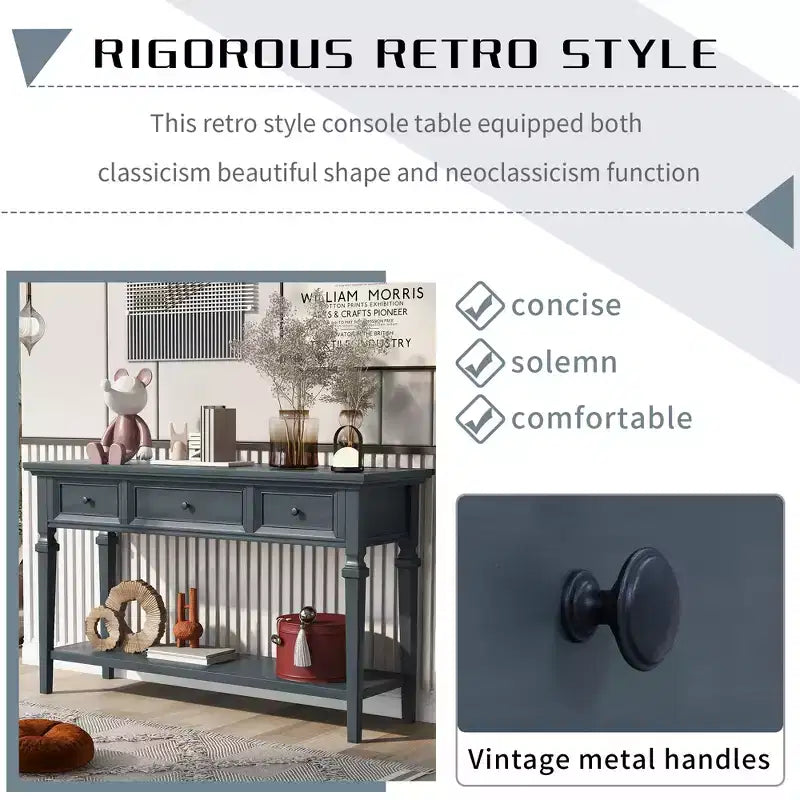 Console Whisen de style rétro classique avec 3 tiroirs supérieurs et étagère ouverte