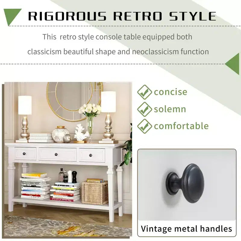 Console Whisen de style rétro classique avec 3 tiroirs supérieurs et étagère ouverte