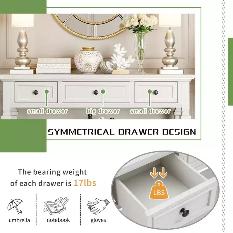 Console Whisen de style rétro classique avec 3 tiroirs supérieurs et étagère ouverte