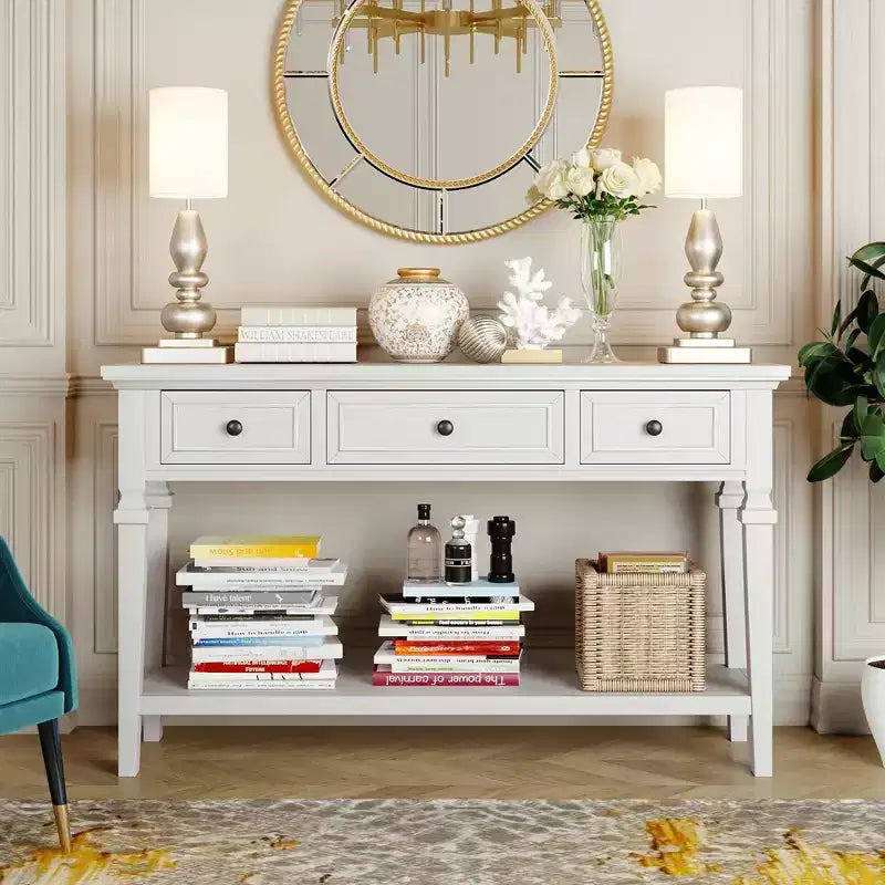 Whisen Classic Retro Style Console Table with 3-Top Drawers and Open Shelf
