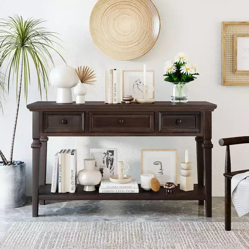 Console Whisen de style rétro classique avec 3 tiroirs supérieurs et étagère ouverte
