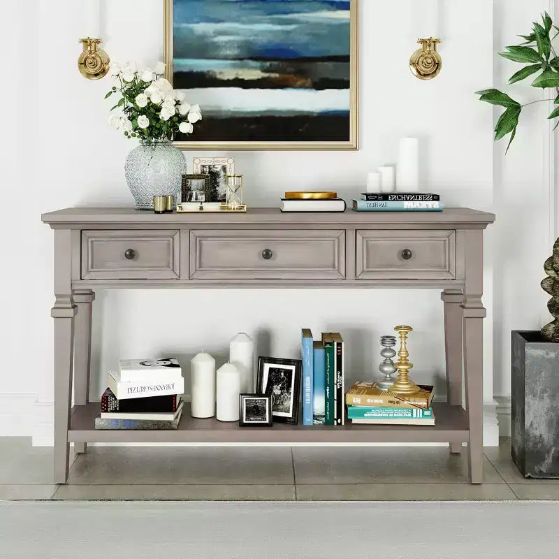 Console Whisen de style rétro classique avec 3 tiroirs supérieurs et étagère ouverte