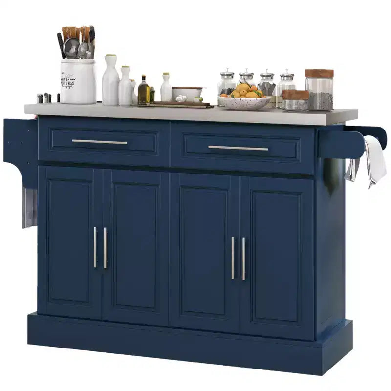 Chariot de cuisine roulant HOMCOM avec roulettes, Chariot de cuisine portable avec plateau en acier inoxydable, 2 tiroirs, porte-épices, porte-couteaux et porte-serviettes