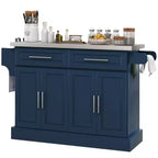 Chariot de cuisine roulant HOMCOM avec roulettes, Chariot de cuisine portable avec plateau en acier inoxydable, 2 tiroirs, porte-épices, porte-couteaux et porte-serviettes