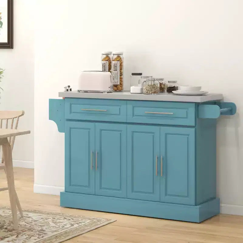 Chariot de cuisine roulant HOMCOM avec roulettes, Chariot de cuisine portable avec plateau en acier inoxydable, 2 tiroirs, porte-épices, porte-couteaux et porte-serviettes