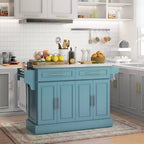 Chariot de cuisine roulant HOMCOM avec roulettes, Chariot de cuisine portable avec plateau en acier inoxydable, 2 tiroirs, porte-épices, porte-couteaux et porte-serviettes