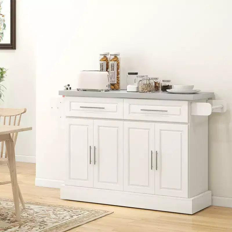 Chariot de cuisine roulant HOMCOM avec roulettes, Chariot de cuisine portable avec plateau en acier inoxydable, 2 tiroirs, porte-épices, porte-couteaux et porte-serviettes