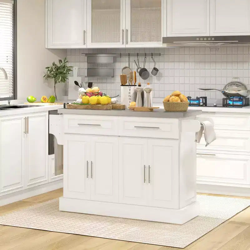 Chariot de cuisine roulant HOMCOM avec roulettes, Chariot de cuisine portable avec plateau en acier inoxydable, 2 tiroirs, porte-épices, porte-couteaux et porte-serviettes