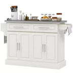 Chariot de cuisine roulant HOMCOM avec roulettes, Chariot de cuisine portable avec plateau en acier inoxydable, 2 tiroirs, porte-épices, porte-couteaux et porte-serviettes