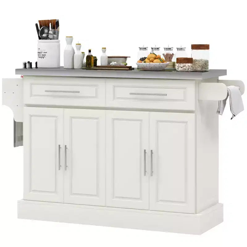 Chariot de cuisine roulant HOMCOM avec roulettes, Chariot de cuisine portable avec plateau en acier inoxydable, 2 tiroirs, porte-épices, porte-couteaux et porte-serviettes