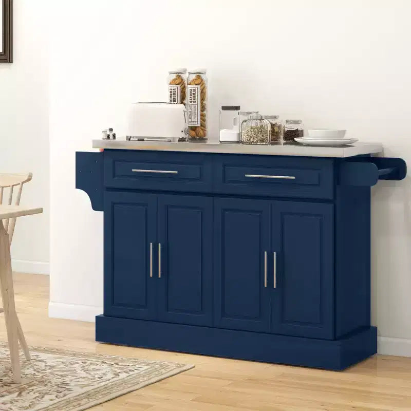 Chariot de cuisine roulant HOMCOM avec roulettes, Chariot de cuisine portable avec plateau en acier inoxydable, 2 tiroirs, porte-épices, porte-couteaux et porte-serviettes