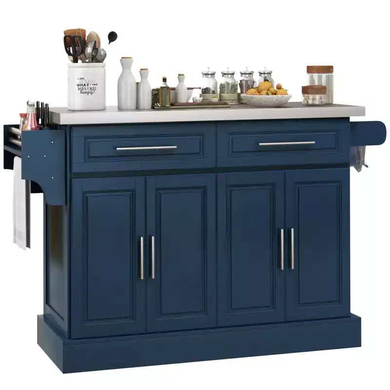 Chariot de cuisine roulant HOMCOM avec roulettes, Chariot de cuisine portable avec plateau en acier inoxydable, 2 tiroirs, porte-épices, porte-couteaux et porte-serviettes