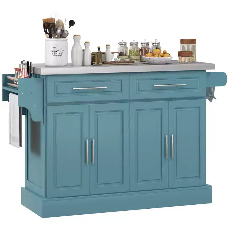 Chariot de cuisine roulant HOMCOM avec roulettes, Chariot de cuisine portable avec plateau en acier inoxydable, 2 tiroirs, porte-épices, porte-couteaux et porte-serviettes