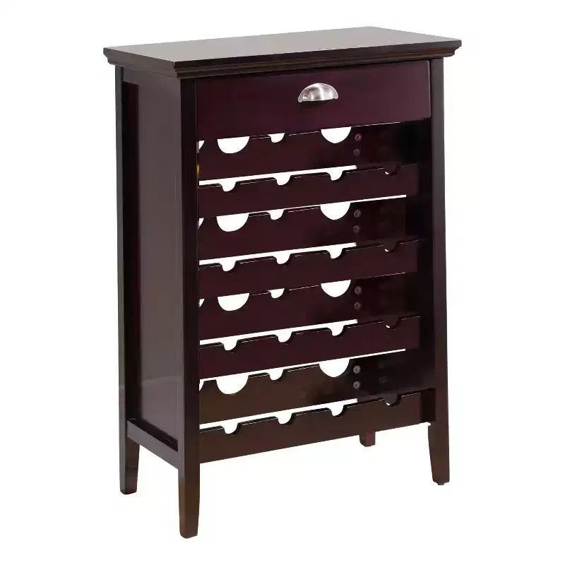 Kings Brand Furniture Florence Buffet et Meuble de Rangement pour Vin en Bois avec Tiroir, Cerisier Foncé