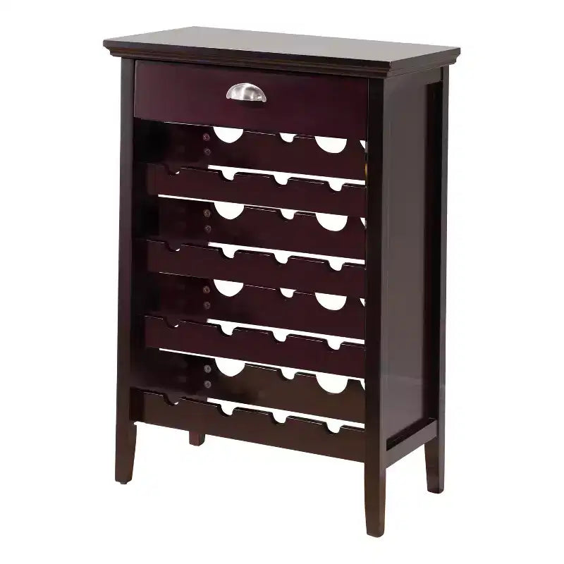 Kings Brand Furniture Florence Buffet et Meuble de Rangement pour Vin en Bois avec Tiroir, Cerisier Foncé