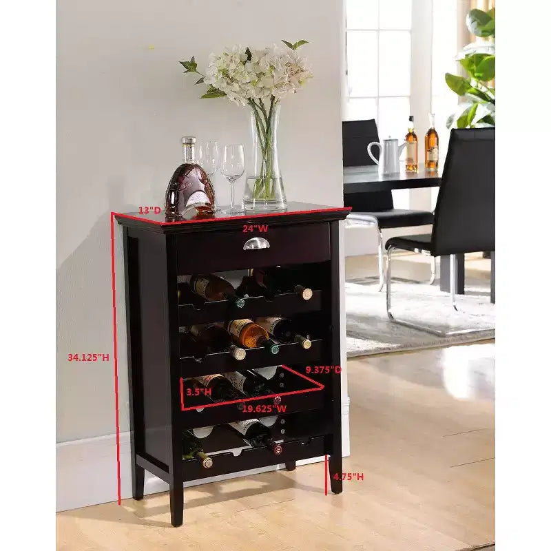 Kings Brand Furniture Florence Buffet et Meuble de Rangement pour Vin en Bois avec Tiroir, Cerisier Foncé
