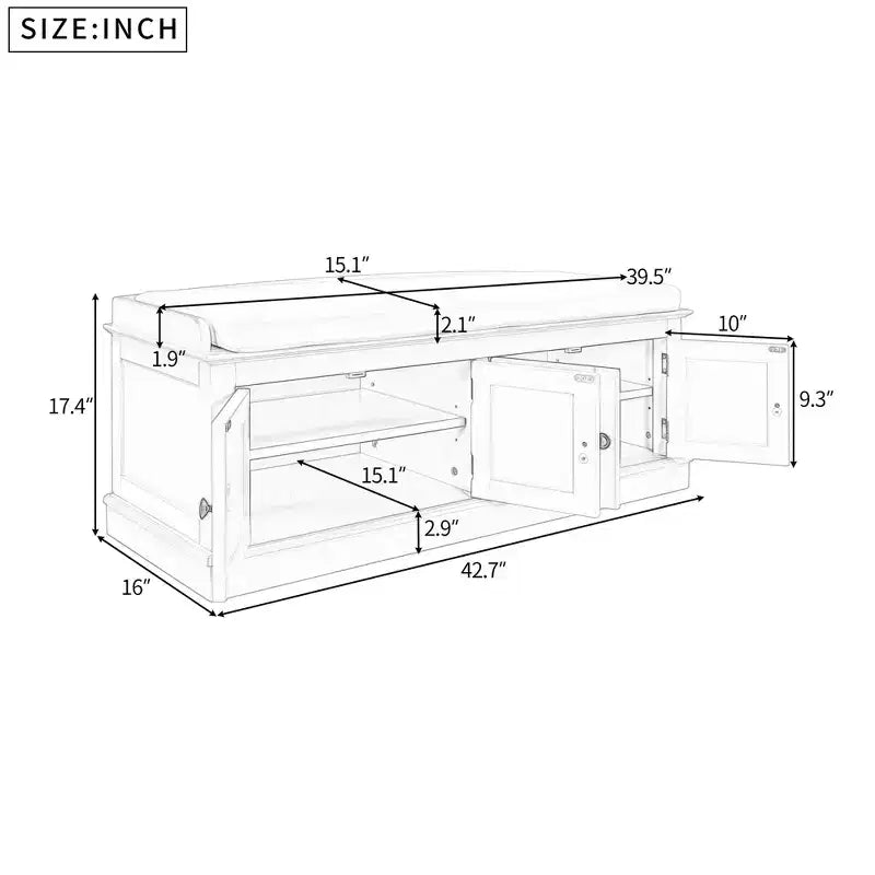 Banc de rangement Whisen de style classique avec 4 portes et des étagères réglables