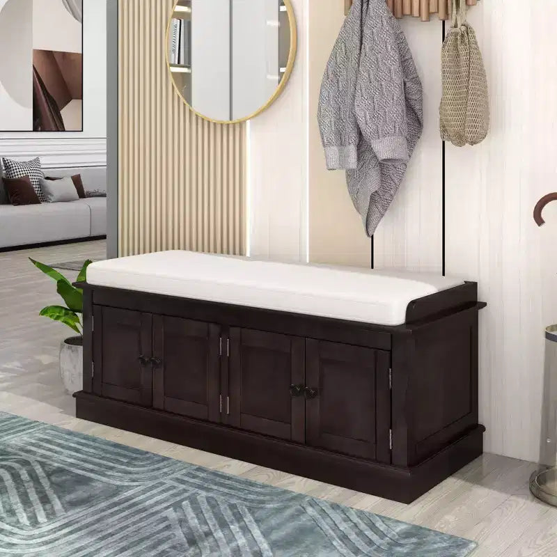 Banc de rangement Whisen de style classique avec 4 portes et des étagères réglables