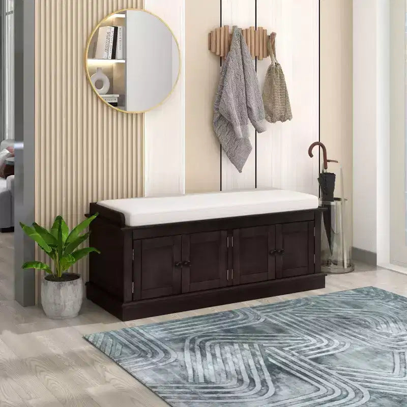 Banc de rangement Whisen de style classique avec 4 portes et des étagères réglables